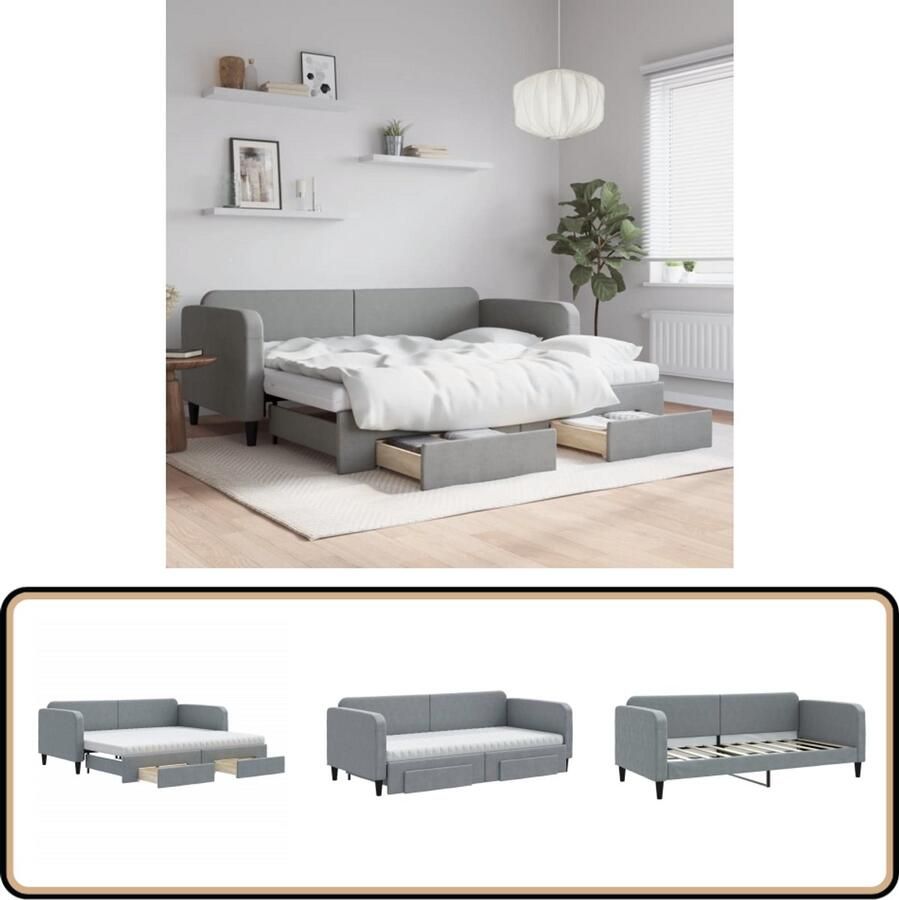 VidaXL Slaapbank met onderschuifbed en lades Lichtgrijs Slaapbank Onderschuifbed Tweepersoonsbed Multifunctionele Meubels Opbergruimte