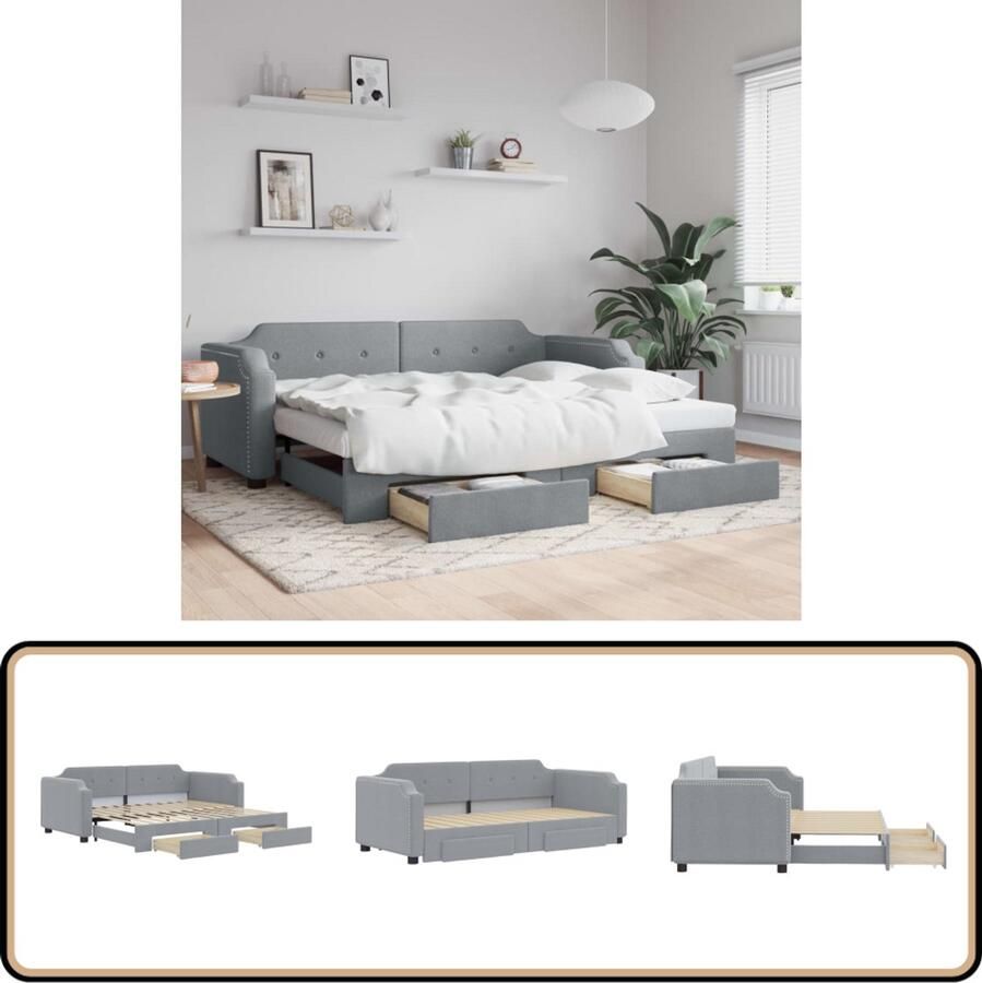 VidaXL Slaapbank met onderschuifbed en lades Lichtgrijs Slaapbank Sofa Bed Onder Schuif Bed Boxspring Meubels Woonkamer Slaapkamer Multifunctionele Bank