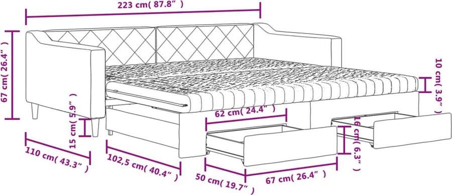 VidaXL Slaapbank met onderschuifbed en lades Lichtgrijs Slaapbank Sofa Bed Onderschuifbed Boxspring Meubels Woonkamer Slaapkamer Multifunctioneel Compact Storage
