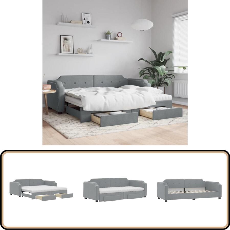 VidaXL Slaapbank met onderschuifbed en lades lichtgrijs Slaapbank Sofa Bed Tweepersoons Bed Onder Schuifbed Boxspring