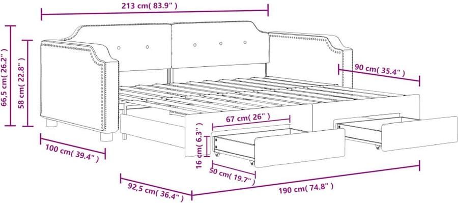 VidaXL Slaapbank met onderschuifbed en lades lichtgrijs Slaapbank Sofa Bed Tweepersoonsbed Boxspring Opvouwbare Bedden