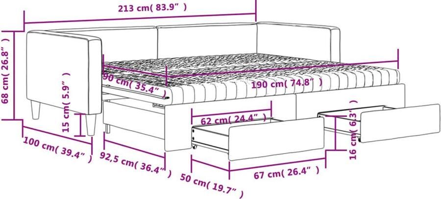 VidaXL Slaapbank met onderschuifbed en lades Lichtgrijs Slaapbank Sofa Bed Tweepersoonsbed Onderbed Boxspring