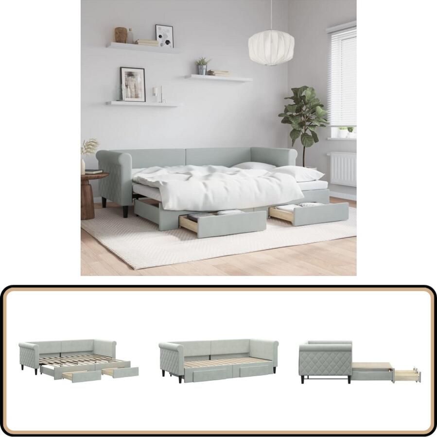VidaXL Slaapbank met onderschuifbed en lades Lichtgrijs Slaapbank Sofa Bed Tweepersoonsbed Onder Schuifbed Opbergruimte