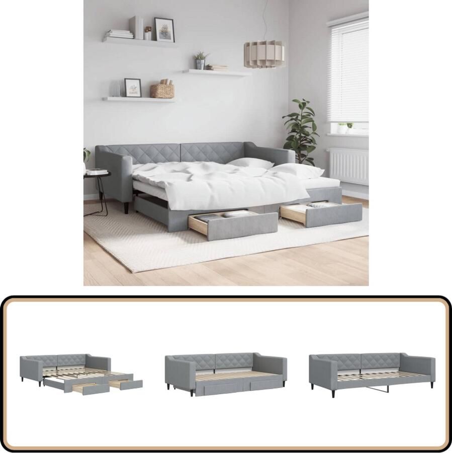 VidaXL Slaapbank met onderschuifbed en lades Lichtgrijs Slaapbank Sofa Bed Tweepersoonsbed Opbergladekasten Multifunctioneel Meubilair