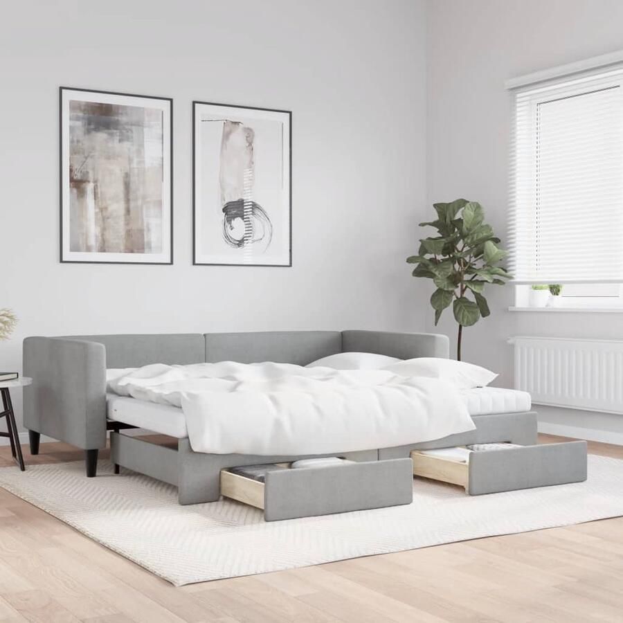 VidaXL Slaapbank met Onderschuifbed en Lades Lichtgrijs Slaapbank Tweepersoons Bed Onderschuifbed Boxspring Zitmeubel Multifunctioneel Meubilair Opbergmogelijkheden Design Meubel - Foto 2