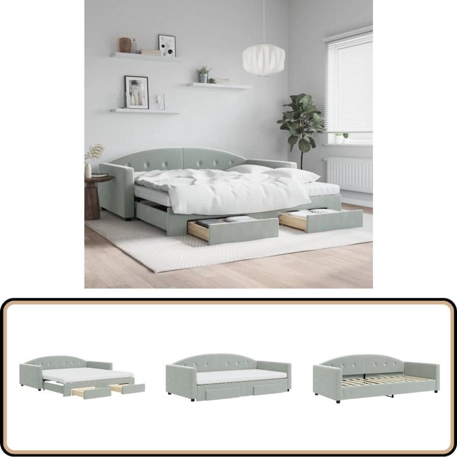 VidaXL Slaapbank met Onderschuifbed en Lades Lichtgrijs Slaapbank Tweepersoonsbed Fluweelsofa Sofa Bed Lounge Meubilair