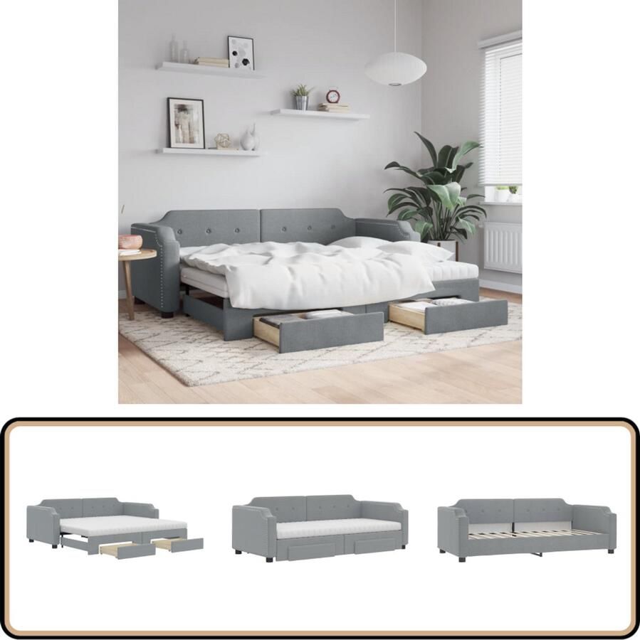 VidaXL Slaapbank met onderschuifbed en lades Lichtgrijs Slaapbank Tweepersoonsbed Opvouwbare Bank Sofa Bed Boxspring
