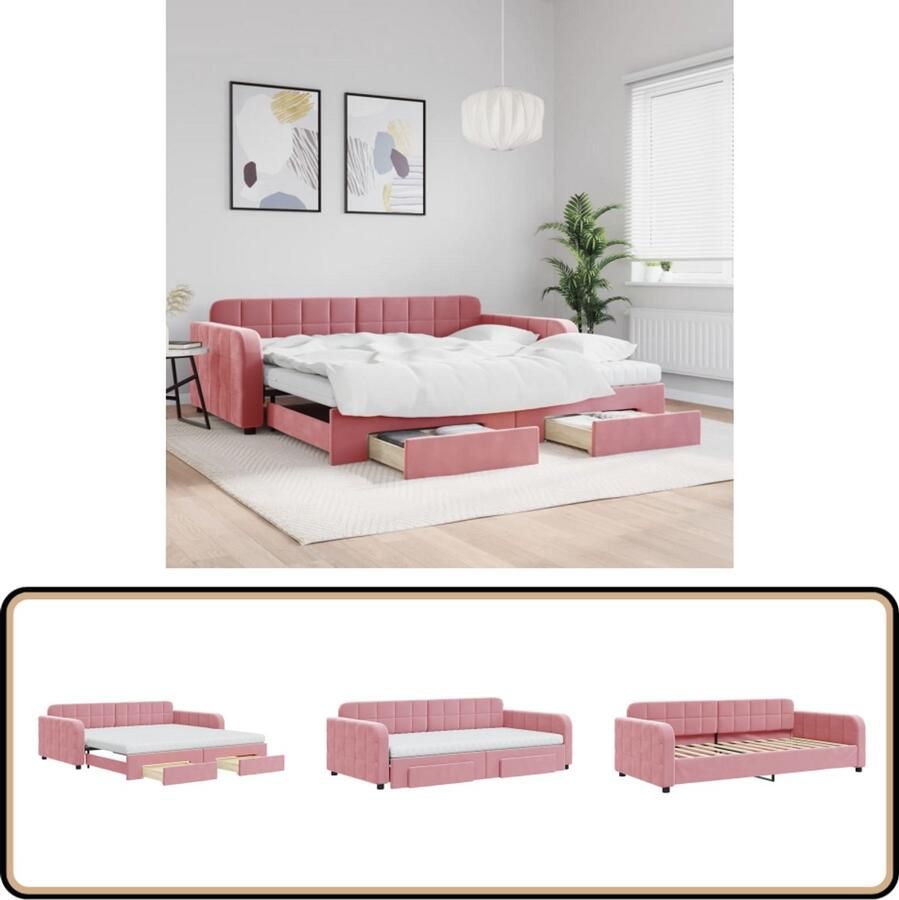 VidaXL Slaapbank met onderschuifbed en lades Roze Slaapbank Sofa Bed Rozenkleurige Meubels Multifunctioneel Meubilair Opslagmeubels Boxspring Tweepersoonsbed Lounge Bank Design Bank Living Room Furniture Bedroom Furniture