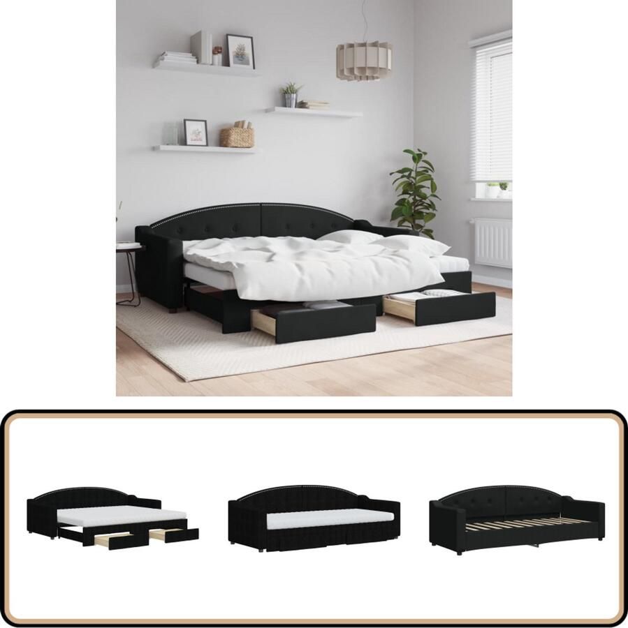 VidaXL Slaapbank met onderschuifbed en lades Zwart Slaapbank Sofa Bed Tweepersoons Bed Boxspring Stapelbare Meubels