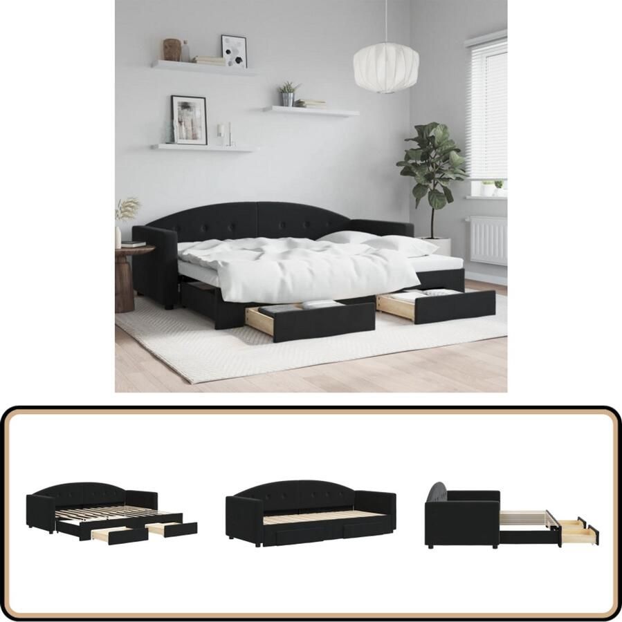 VidaXL Slaapbank met onderschuifbed en lades Zwart Slaapbank Sofa Bed Tweepersoons Bed Zwarte Slaapbank Velvet Slaapbank Onderbed Stapelbed Boxspring