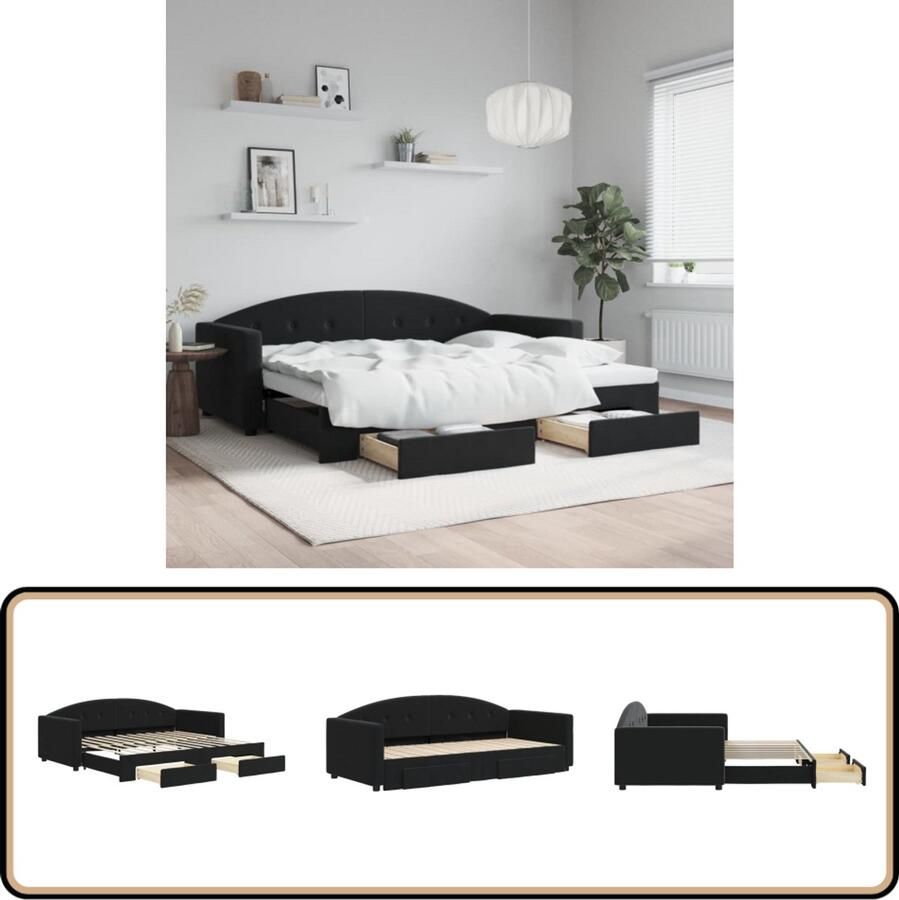 VidaXL Slaapbank met onderschuifbed en lades Zwart Slaapbank Sofa Bed Tweepersoonsbed Boxspring Lounge Meubilair Zwarte Meubels Velvet Meubel Opbergladekast
