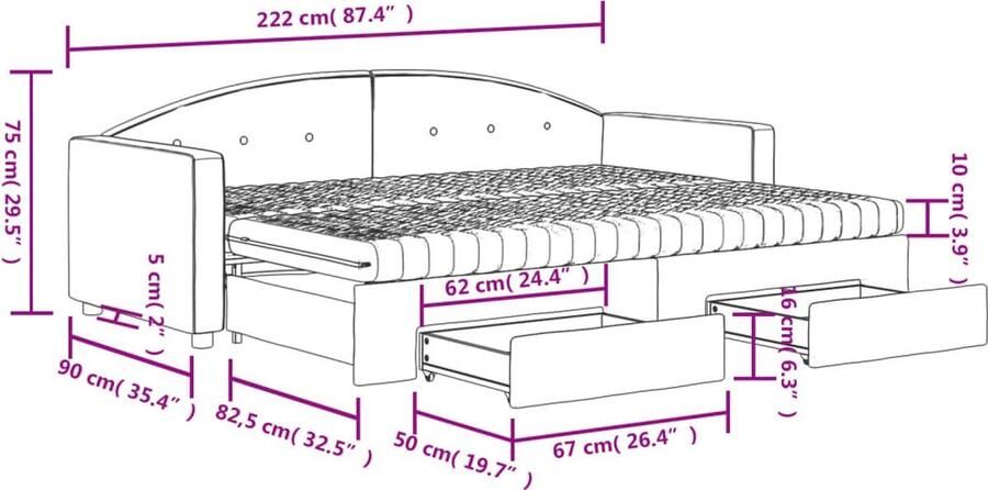 VidaXL Slaapbank met onderschuifbed en lades Zwart Slaapbank Tweepersoonsbed Onderschuifbed Boxspring Lounge Sofa Zitmeubilaar Meubels Livingroom Furniture Bedroom Furniture Guest Room