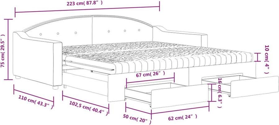 VidaXL Slaapbank met onderschuifbed en lades Zwart Slaapbank Tweepersoonsbed Sofa Bed Onderkast Opslagmogelijkheden Zwarte Meubels Designmeubel Livingroom Furniture