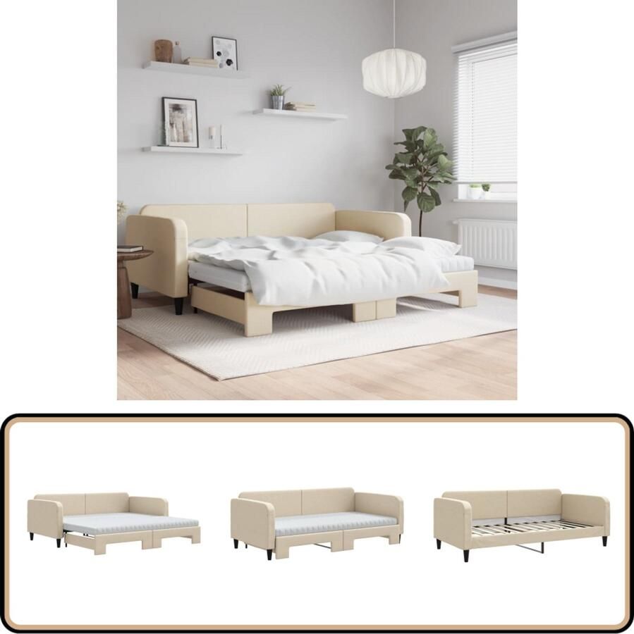 VidaXL Slaapbank met onderschuifbed en matrassen Crème Slaapbank Tweepersoonsbed Sofa Bed Banken Met Opslagruimte Creme Meubels Moderne Bank Living Room Furniture Compact Bank Budget Friendly Furniture