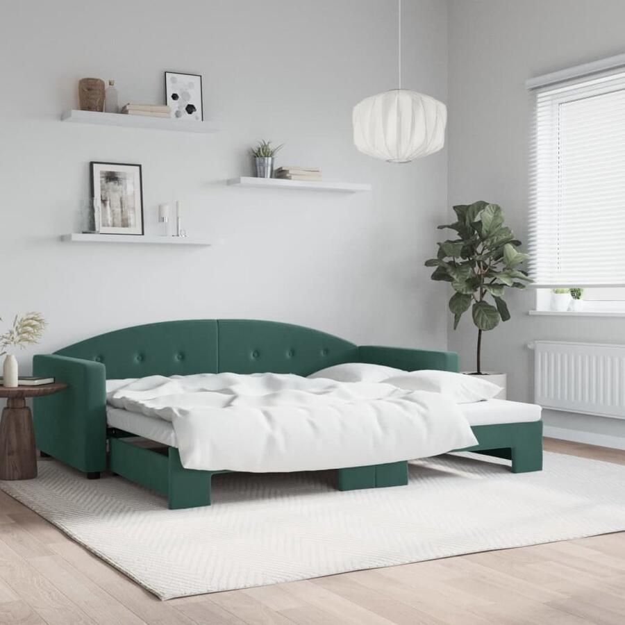 VidaXL Slaapbank met onderschuifbed Fluweel Groen Slaapbank Sofa Bed 2-in-1 Bank Donkere Groene Bank Fluweelb Bank Lounge Meubilair Guest Bed Compact Bed Living Room Furniture - Foto 2