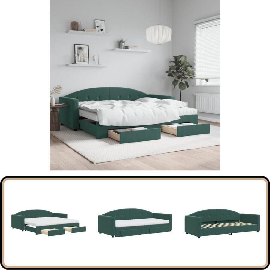 VidaXL Slaapbank met onderschuifbed Fluweel Groen Slaapbank Sofa Bed Tweepersoons Bed Donkere Meubels Donkergroene Bank