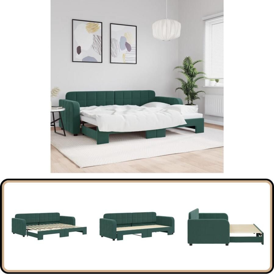 VidaXL Slaapbank met onderschuifbed Fluweel Groen Slaapbank Sofa Bed Tweepersoons Bed Donkere Meubels Fluweel Meubel