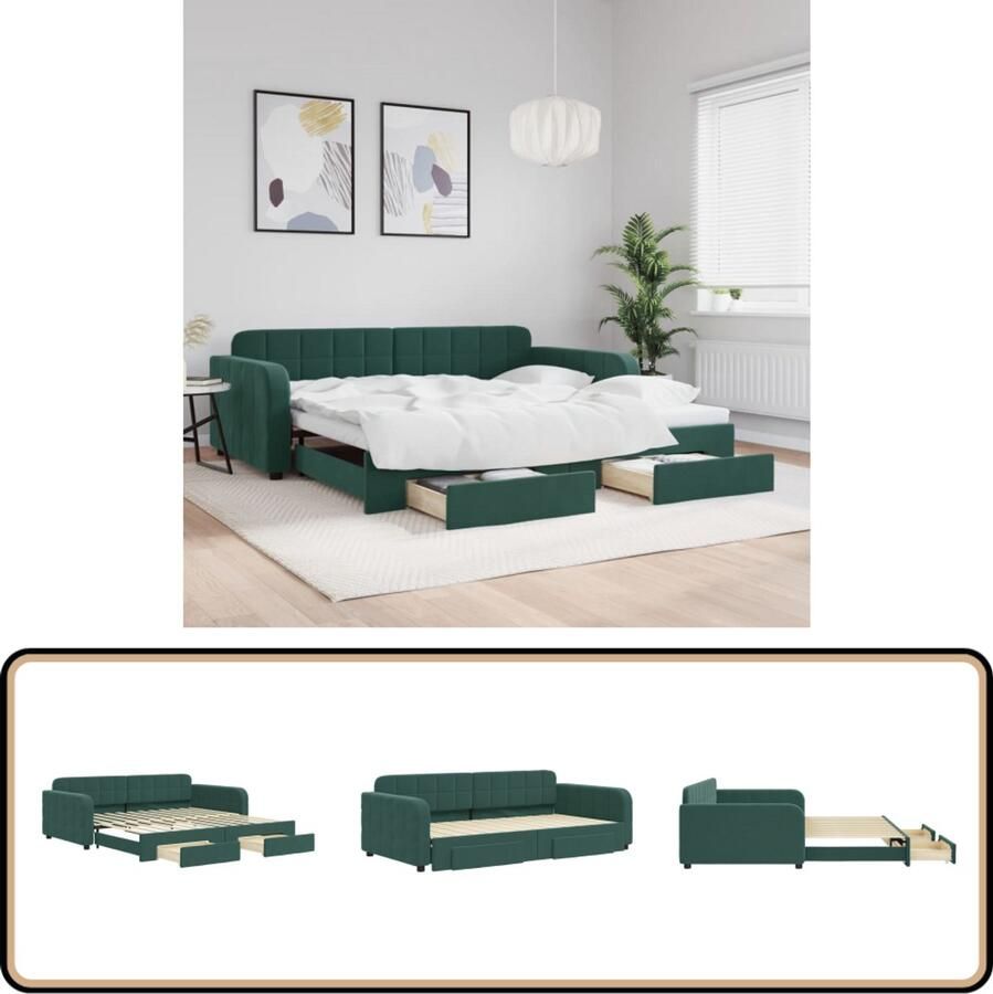 VidaXL Slaapbank met onderschuifbed Fluweel Groen Slaapbank Tweepersoonsbank Donkere Meubels Fluweelblad Boxspring