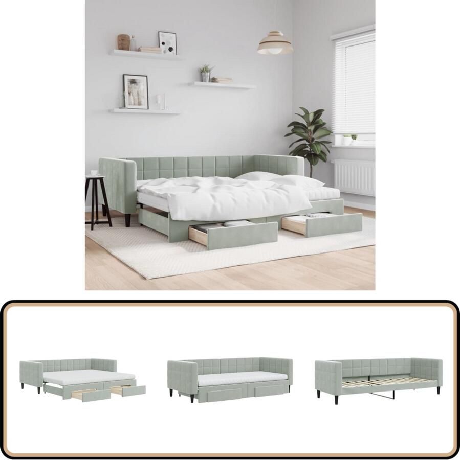 VidaXL Slaapbank met onderschuifbed Fluweel Lichtgrijs Slaapbank Sofa Bed Tweepersoons Bed Onder Schuifbed Multifunctioneel Meubilair - Foto 2