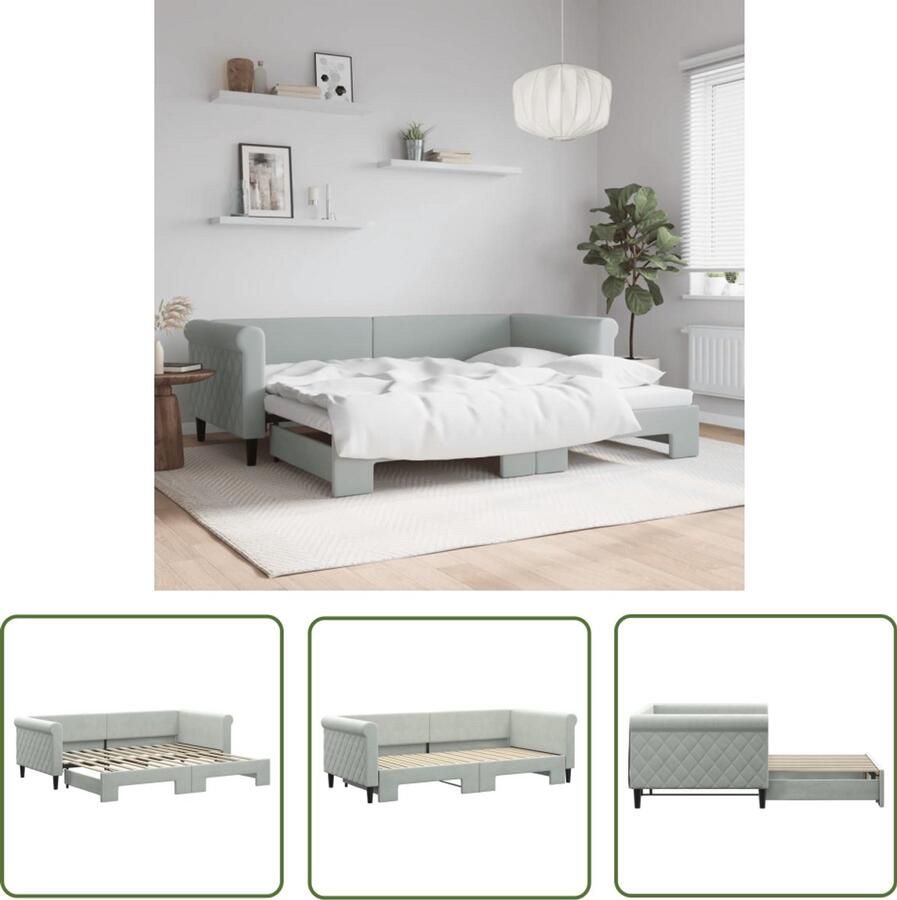 VidaXL Slaapbank met onderschuifbed Fluweel Lichtgrijs Slaapbank Sofa Bed Tweepersoonsbed Fluweelsofa Grijs Meubilair Loungemeubelen Livingroom Furniture