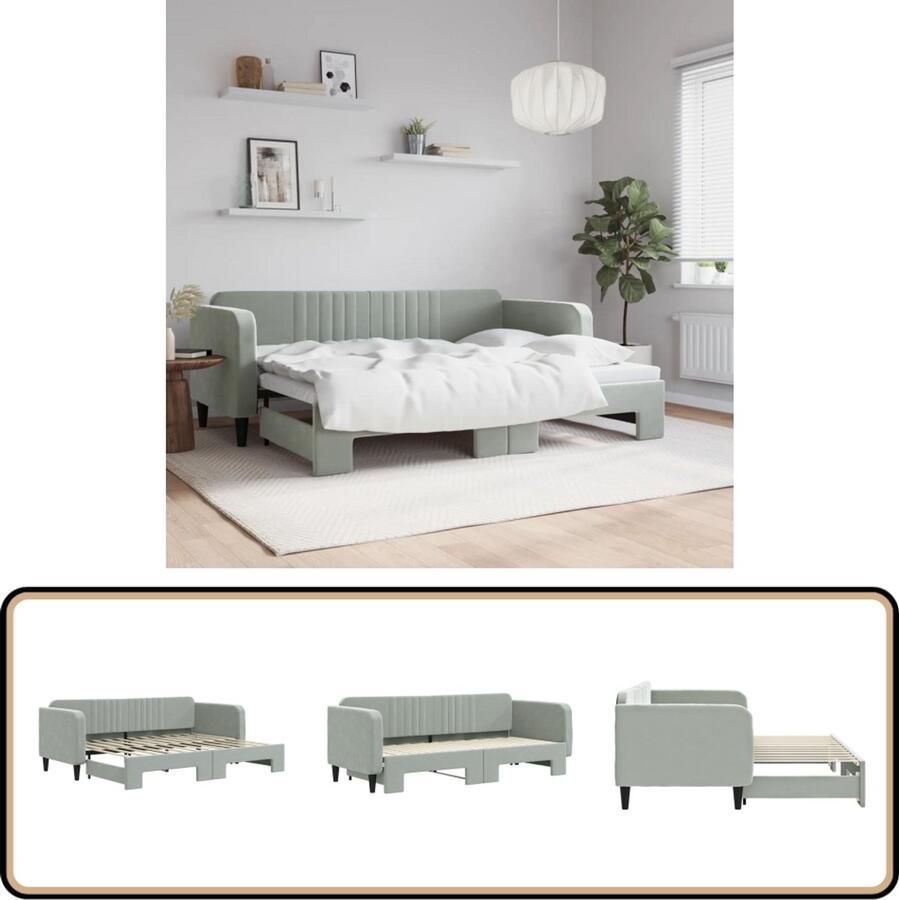 VidaXL Slaapbank met onderschuifbed Fluweel Lichtgrijs Slaapbank Tweepersoonsbed Sofa Bed Fluweelsofa Grijs Meubilair Moderne Bank Multifunctionele Bank