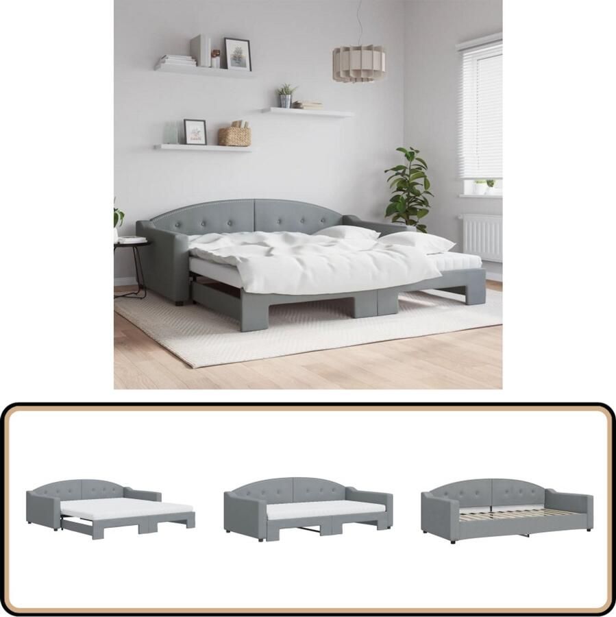 VidaXL Slaapbank met onderschuifbed Lichtgrijs 100x200 cm Slaapbank Tweepersoonsbed Onderschuifbed Sofa Bed Multifunctioneel Meubilair - Foto 2