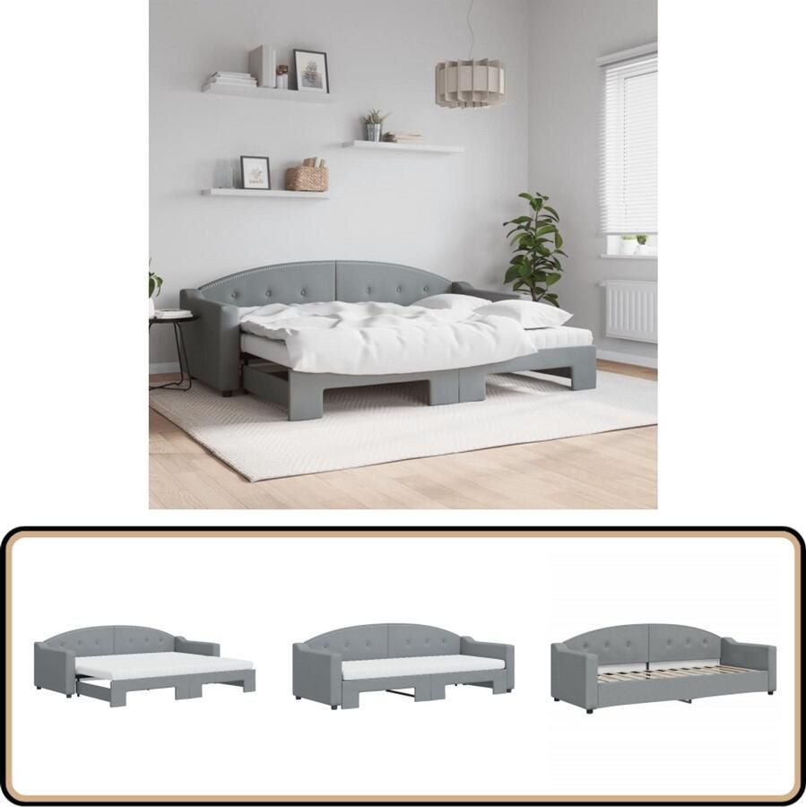VidaXL Slaapbank met onderschuifbed Lichtgrijs 80x200cm Slaapbank Sofa Bed Tweepersoons Bed Comfortabele Slaapbank Multifunctionele Meubels
