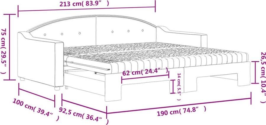 VidaXL Slaapbank met onderschuifbed Lichtgrijs 90x190 cm Slaapbank Sofa Bed Tweepersoons Bed Onderschuifbed Boxspring Zitmeubel Meubels