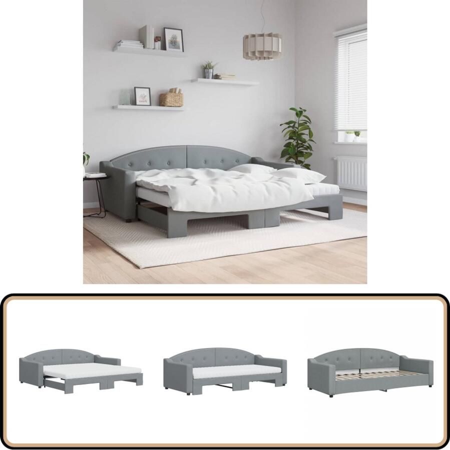 VidaXL Slaapbank met onderschuifbed Lichtgrijs 90x200 cm Slaapbank Sofa Bed Tweepersoons Bed Boxspring Meubels