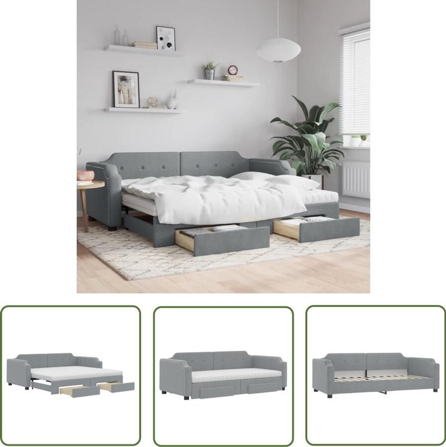 VidaXL Slaapbank met onderschuifbed Lichtgrijs 90x200 cm Slaapbank Tweepersoons Bed Opvouwbare Bank Multifunctionele Meubels Designmeubilair Zitbanken Boxspring Lounge Sofa