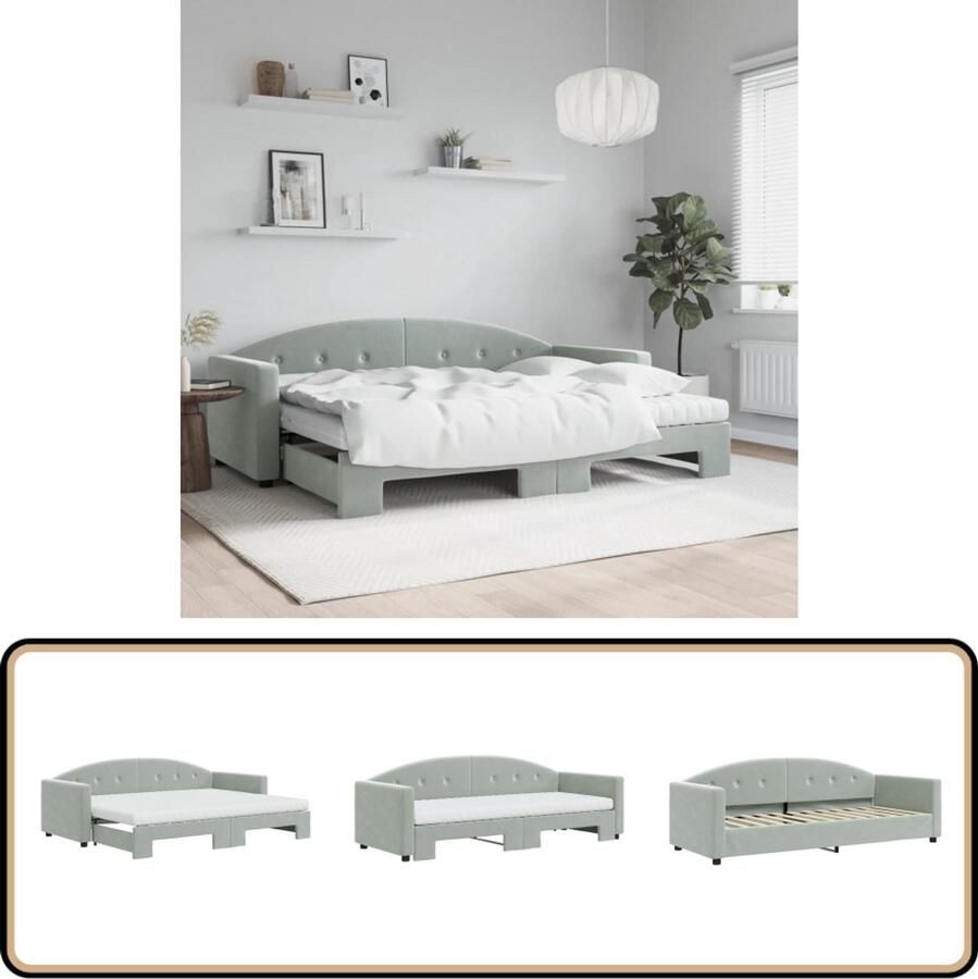 VidaXL Slaapbank met onderschuifbed lichtgrijs Slaapbank Sofa Bed Tweepersoons Bank Fluweel Bank Grijs Meubilair Compact Bank Guest Bed Living Room Furniture Bedroom Furniture