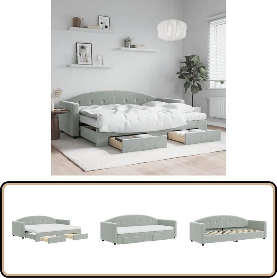 VidaXL Slaapbank met onderschuifbed lichtgrijs Slaapbank Sofa Bed Tweepersoons Bed Onder Schuifbed Opslagmogelijkheden Lounge Meubels Living Room Furniture Design Meubels Modern Interieur Licht Grijs Fluweel