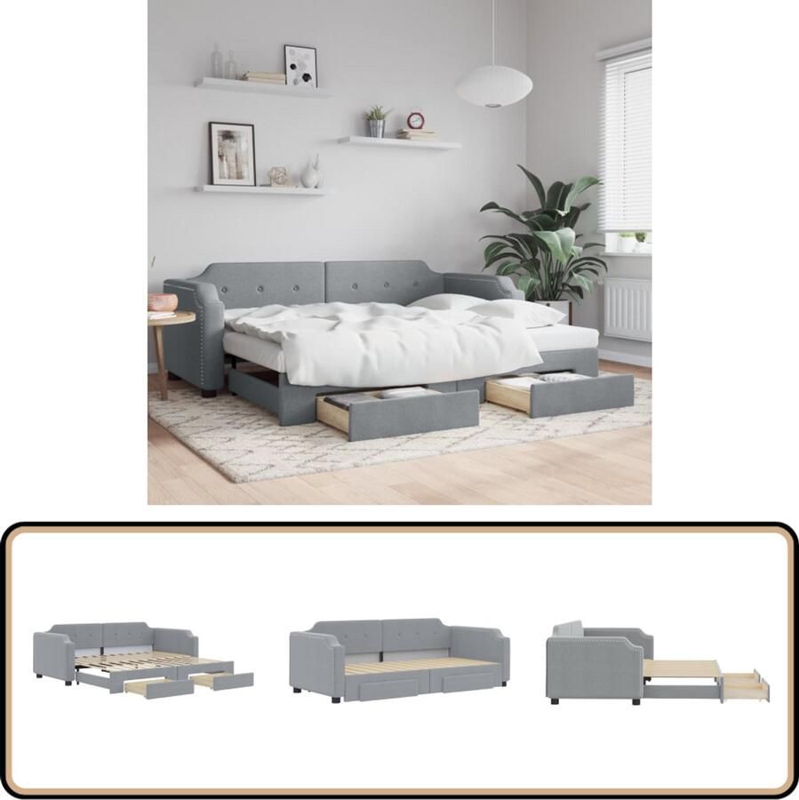 VidaXL Slaapbank met onderschuifbed Lichtgrijs Slaapbank Sofa Bed Tweepersoons Bed Onder Schuif Bed Opbergruimte