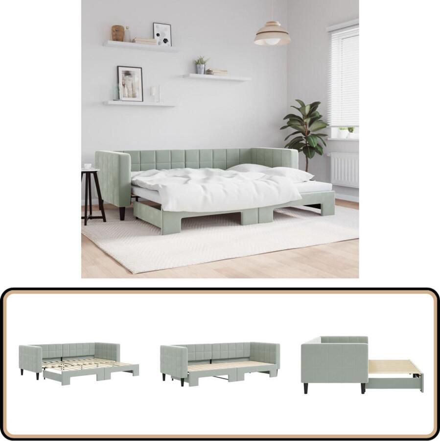 VidaXL Slaapbank met onderschuifbed Lichtgrijs Slaapbank Sofa Bed Tweepersoonsbed Fluweelsofa Grijs Meubilair Moderne Bank Compact Bed Guest Bed