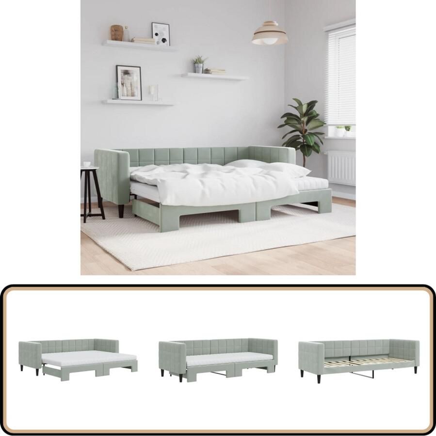 VidaXL Slaapbank met onderschuifbed lichtgrijs Slaapbank Sofa Bed Tweepersoonsbed Onder Schuifbed Lounge Meubels Living Room Furniture Bedroom Furniture Grijs Fluweel