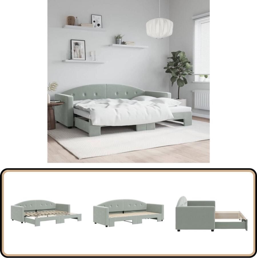 VidaXL Slaapbank met Onderschuifbed Lichtgrijs Slaapbank Tweepersoonsbed Sofa Bed Fluweelsofa Designbank Multifunctioneel Meubilair Livingroom Furniture Bedroom Furniture Compact Wonen Guest Room Furniture