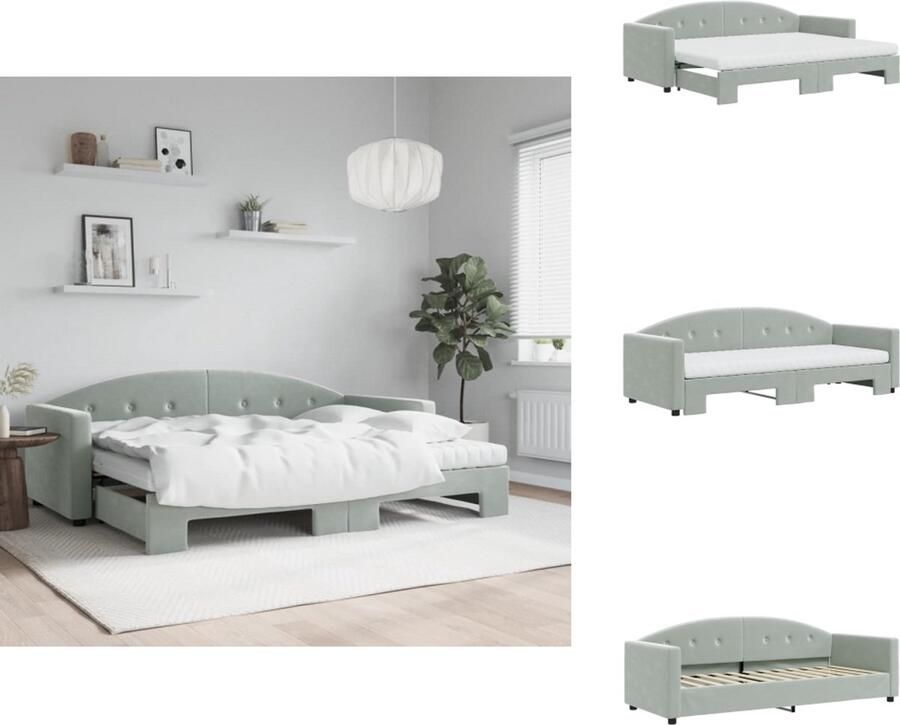 VidaXL Slaapbank Met Onderschuifbed Slaapbanken Met Onderschuifbedden Slaapbank Bedbank Slaapbank onderschuifbed matrassen 80x200 cm fluweel lichtgrijs