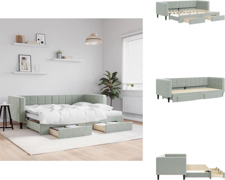 VidaXL Slaapbank Met Onderschuifbed Slaapbanken Met Onderschuifbedden Slaapbank Bedbank Slaapbank onderschuifbed en lades 80x200 cm fluweel lichtgrijs