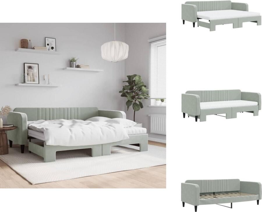 VidaXL Slaapbank Met Onderschuifbed Slaapbanken Met Onderschuifbedden Slaapbank Bedbank Slaapbank onderschuifbed matrassen 90x200 cm fluweel lichtgrijs