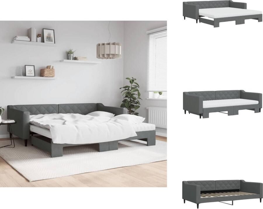 VidaXL Slaapbank Met Onderschuifbed Slaapbanken Met Onderschuifbedden Slaapbank Bedbank Slaapbank onderschuifbed matrassen 100x200 cm stof donkergroen