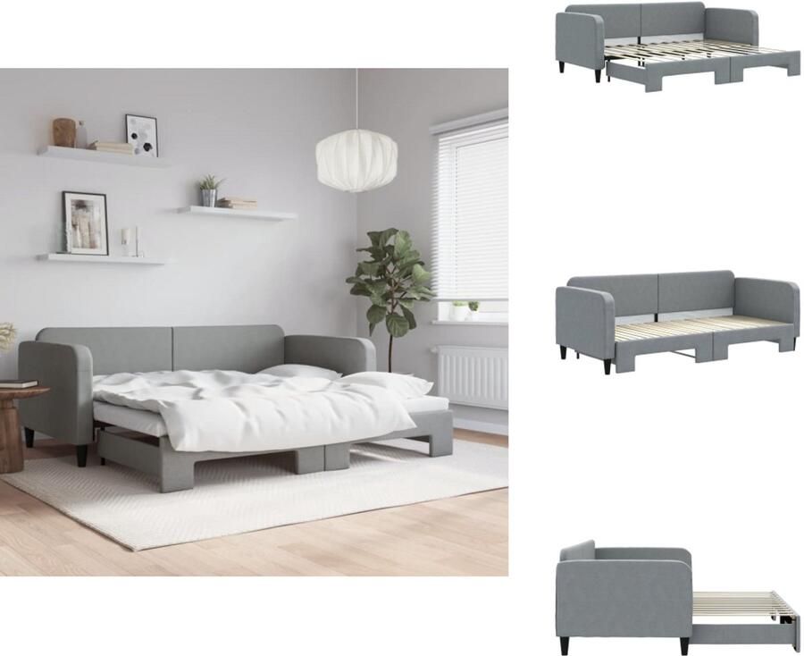 VidaXL Slaapbank Met Onderschuifbed Slaapbanken Met Onderschuifbedden Slaapbank Bedbank Slaapbank met onderschuifbed 90x200 cm stof lichtgrijs