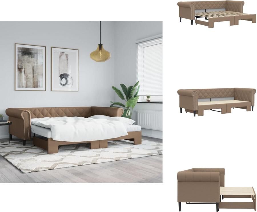 VidaXL Slaapbank Met Onderschuifbed Slaapbanken Met Onderschuifbedden Slaapbank Bedbank Slaapbank en onderschuifbed 90x200 cm kunstleer cappuccinokleur