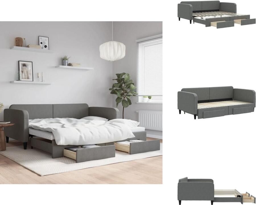 VidaXL Slaapbank Met Onderschuifbed Slaapbanken Met Onderschuifbedden Slaapbank Bedbank Slaapbank onderschuifbed en lades 100x200 cm stof donkergrijs