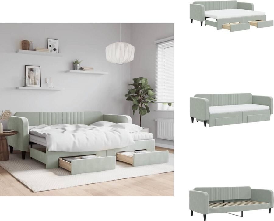 VidaXL Slaapbank Met Onderschuifbed Slaapbanken Met Onderschuifbedden Slaapbank Bedbank Slaapbank onderschuifbed en lades 90x200 cm fluweel lichtgrijs