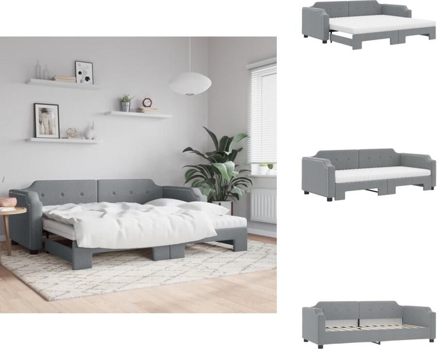 VidaXL Slaapbank Met Onderschuifbed Slaapbanken Met Onderschuifbedden Slaapbank Bedbank Slaapbank onderschuifbed matrassen 100x200 cm stof lichtgrijs