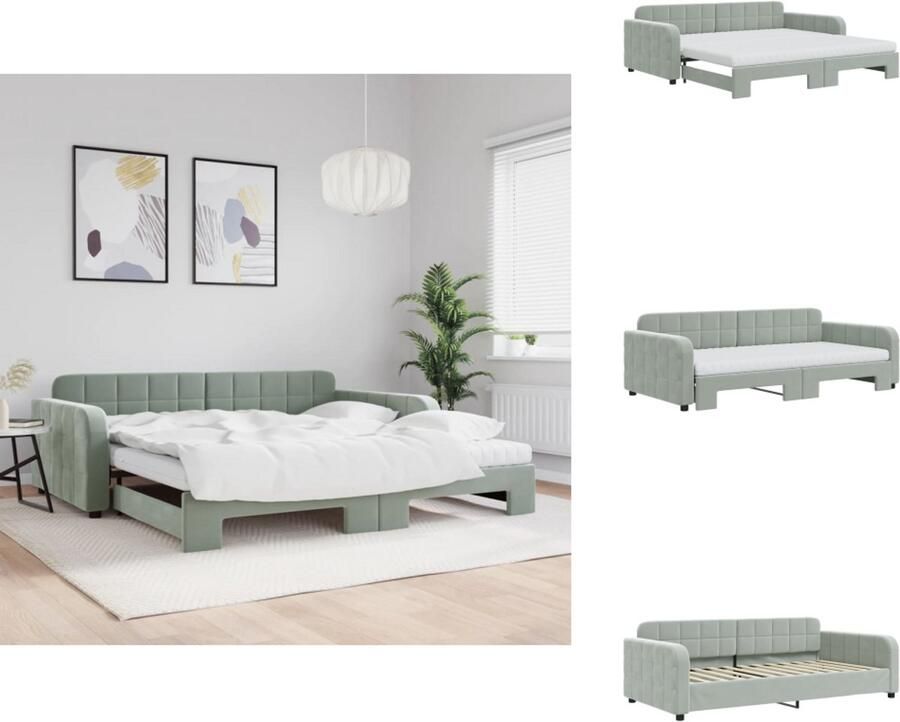 VidaXL Slaapbank Met Onderschuifbed Slaapbanken Met Onderschuifbedden Slaapbank Bedbank Slaapbank onderschuifbed matrassen 100x200cm fluweel lichtgrijs