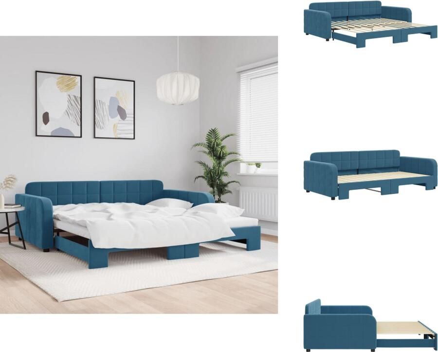 VidaXL Slaapbank Met Onderschuifbed Slaapbanken Met Onderschuifbedden Slaapbank Bedbank Slaapbank met onderschuifbed 100x200 cm fluweel blauw
