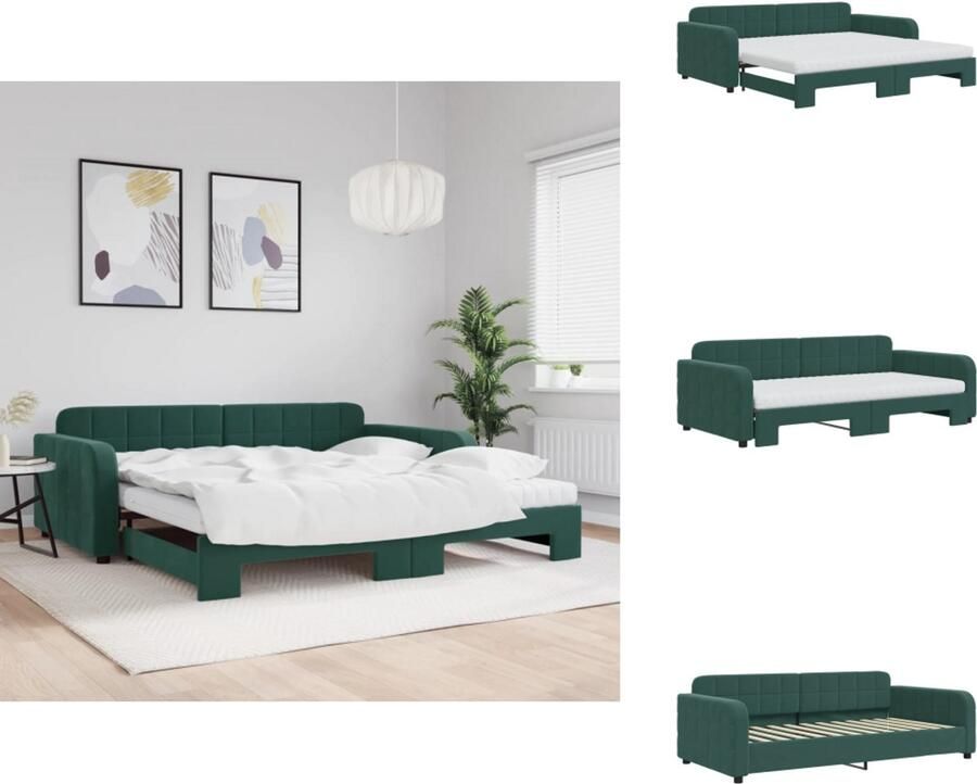 VidaXL Slaapbank Met Onderschuifbed Slaapbanken Met Onderschuifbedden Slaapbank Bedbank Slaapbank onderschuifbed matrassen 100x200cm fluweeldonkergroen