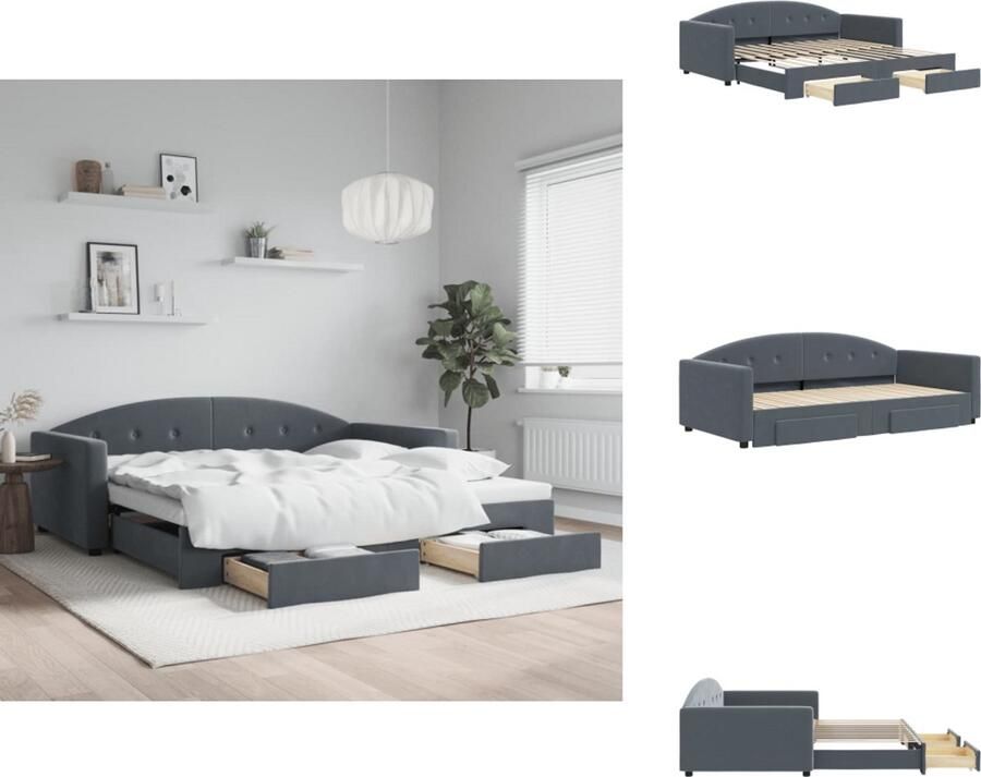 VidaXL Slaapbank Met Onderschuifbed Slaapbanken Met Onderschuifbedden Slaapbank Bedbank Slaapbank onderschuifbed lades 100x200 cm fluweel donkergrijs