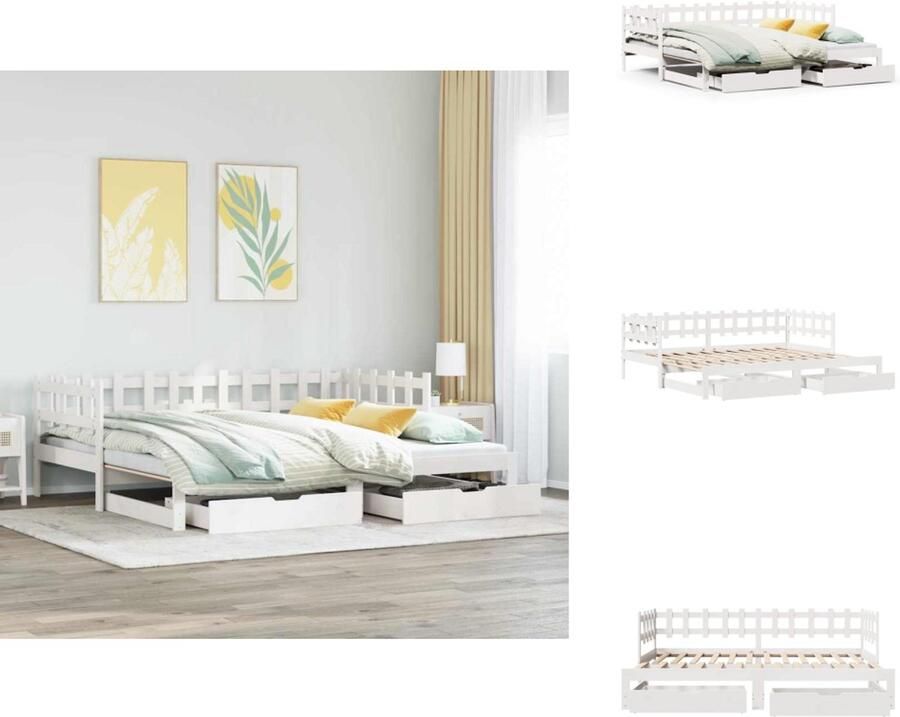 VidaXL Slaapbank Met Onderschuifbed Slaapbanken Met Onderschuifbedden Slaapbank Bedbank Slaapbank met onderschuifbed lades zonder matras 80x200 cm wit